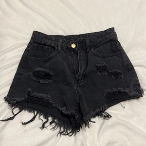 Black denim ripped/distressed jeans shorts
